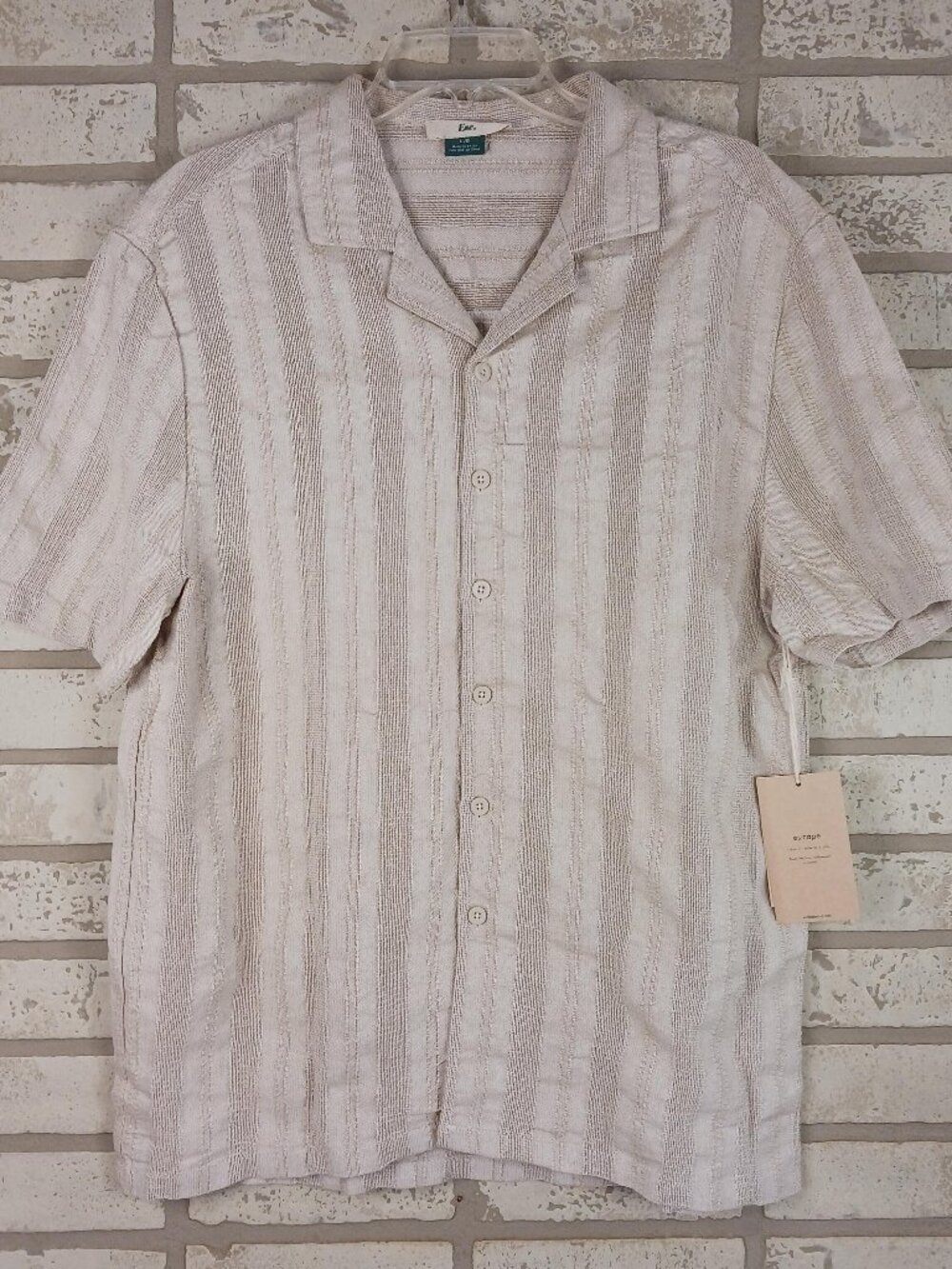 Esc Mens Size Large T Shirt Tan Button Down Short Sleeve Polo Ottoman